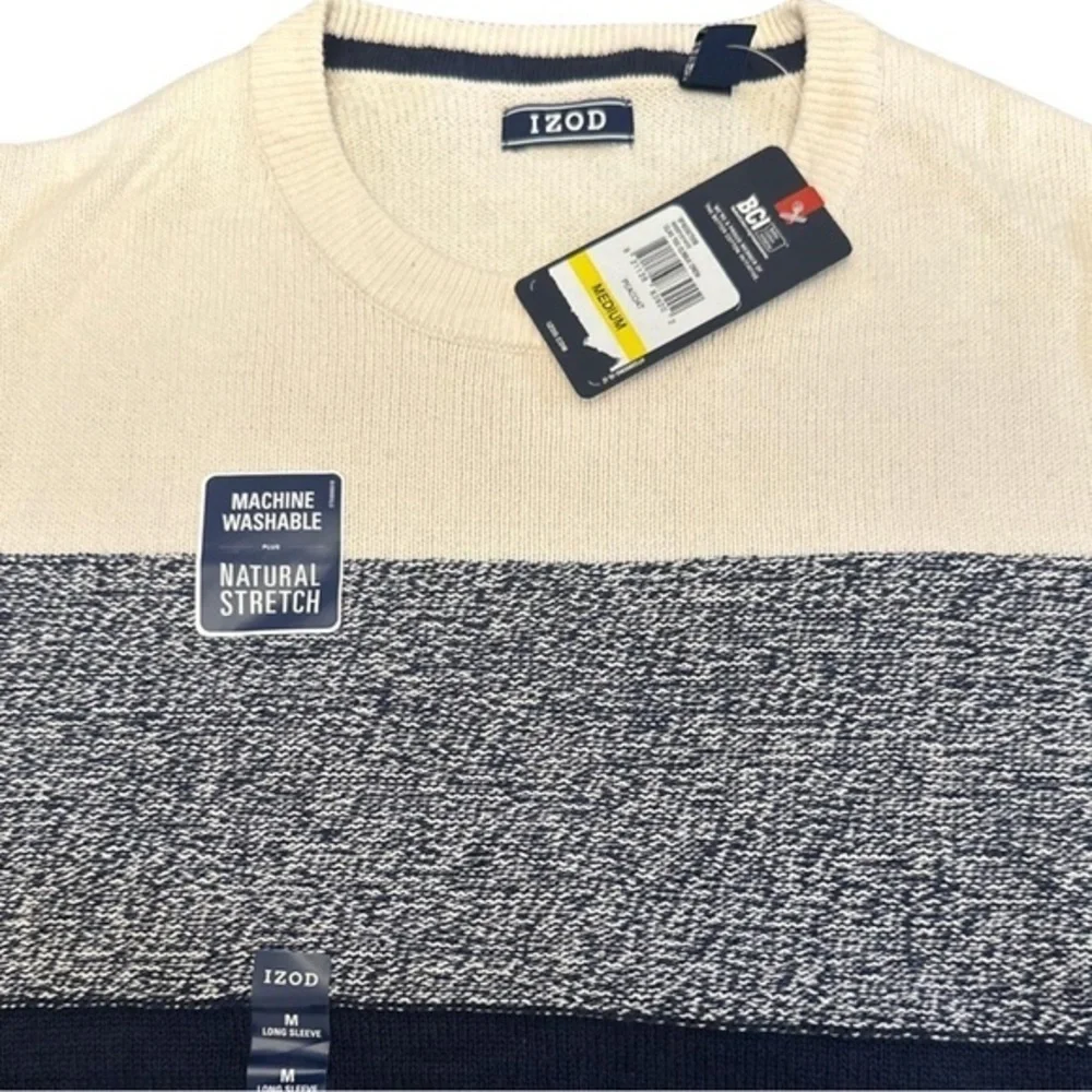 IZOD Mens Colorblock Crewneck Sweater Navy Cream‎ Grey Marl Stretch Pullover M